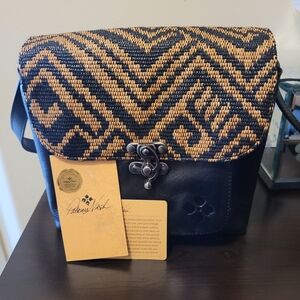 Patricia Nash Black and Tan Woven Shoulder Bag